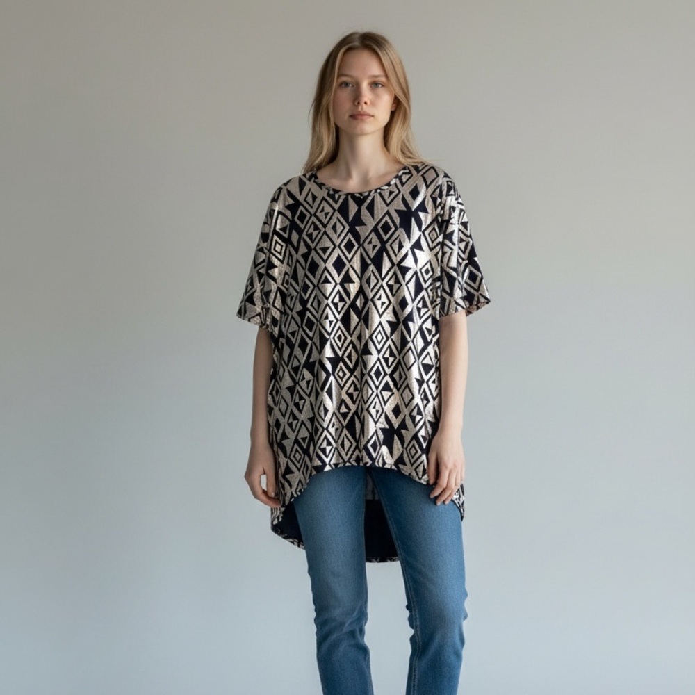 NWT LuLaRoe Navy and Silver Geometric Short Sleeve Top size S